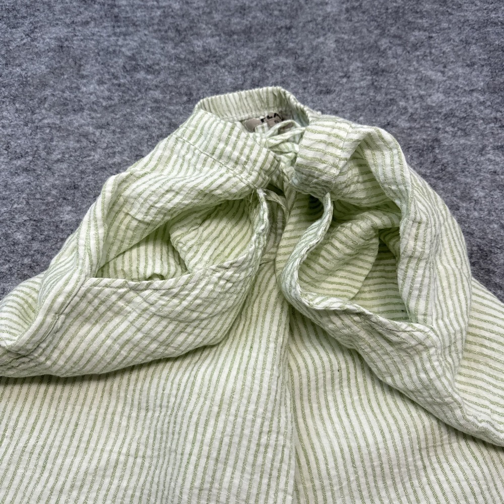 Flax linen shorts women's S 6-10 green stripe Bermuda pockets lagenlook NWOT - Picture 3 of 11